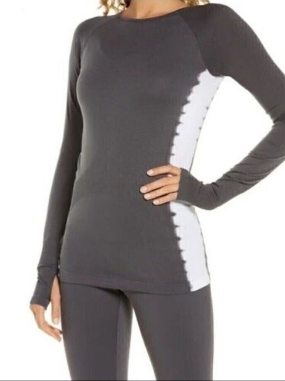 Zella Gray Dip Tie Dye Colorblock Long Sleeve Athletic Running Shirt Top Medium